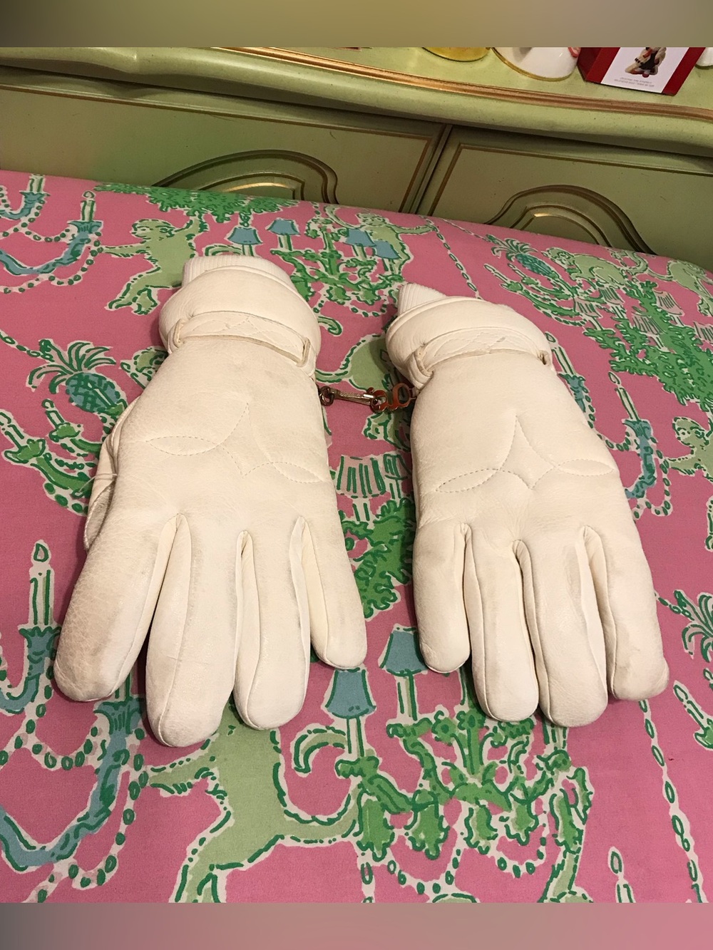 Vintage cream cashmere blend lined Ski Winter gloves women’s size large
